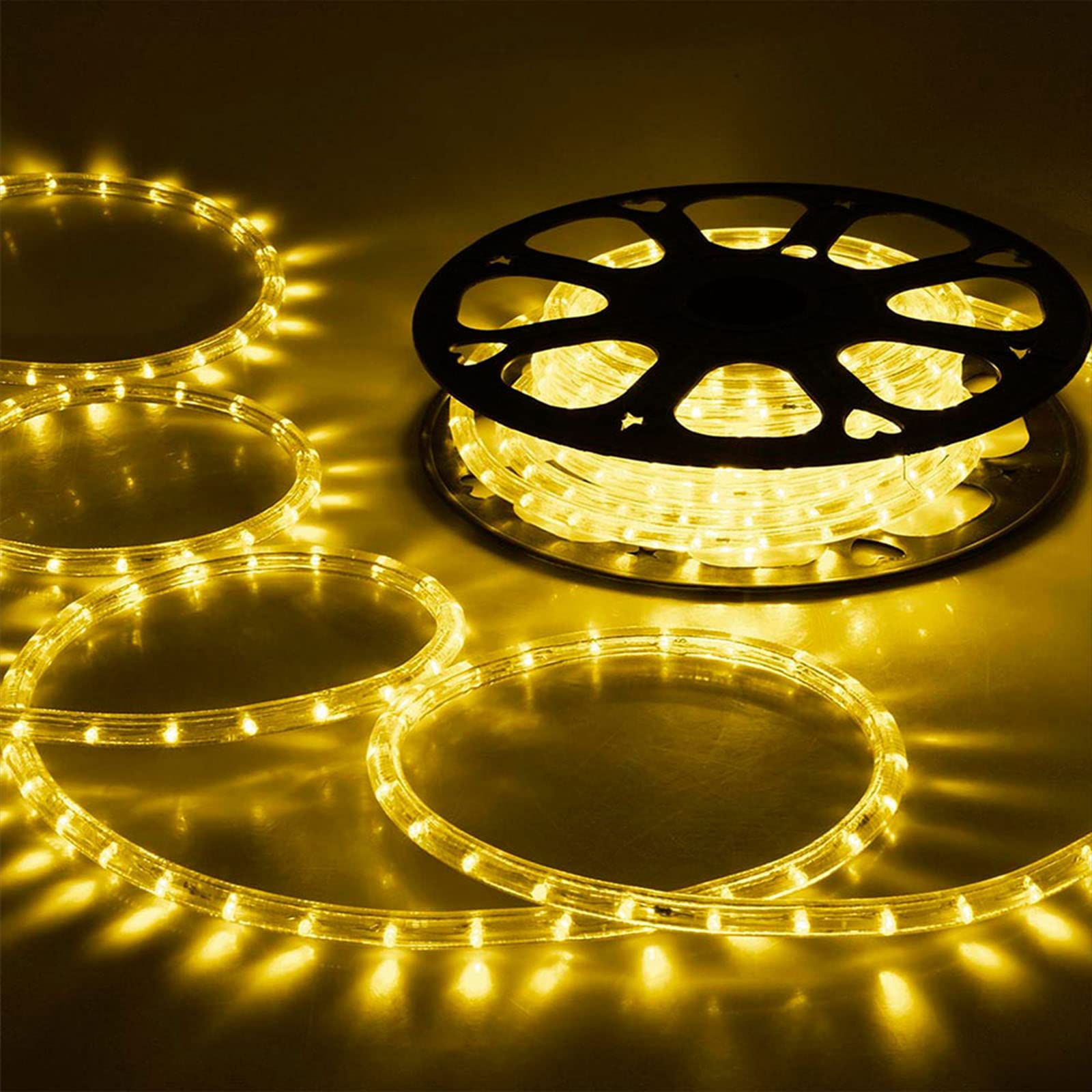 Jnaurb rope light flexible shape allows custom wraps around trees and railings.