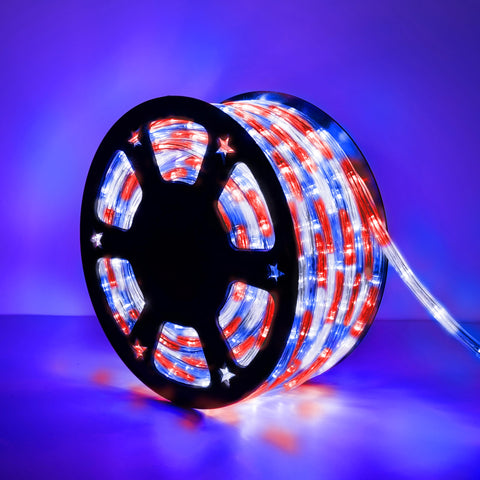 Jnaurb patriotic rope light for outdoor red, white and blue decor.