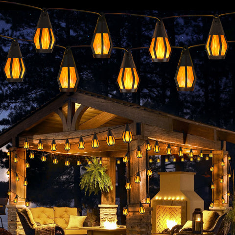 Jnaurb solar flame string lights glow softly for outdoor evenings.