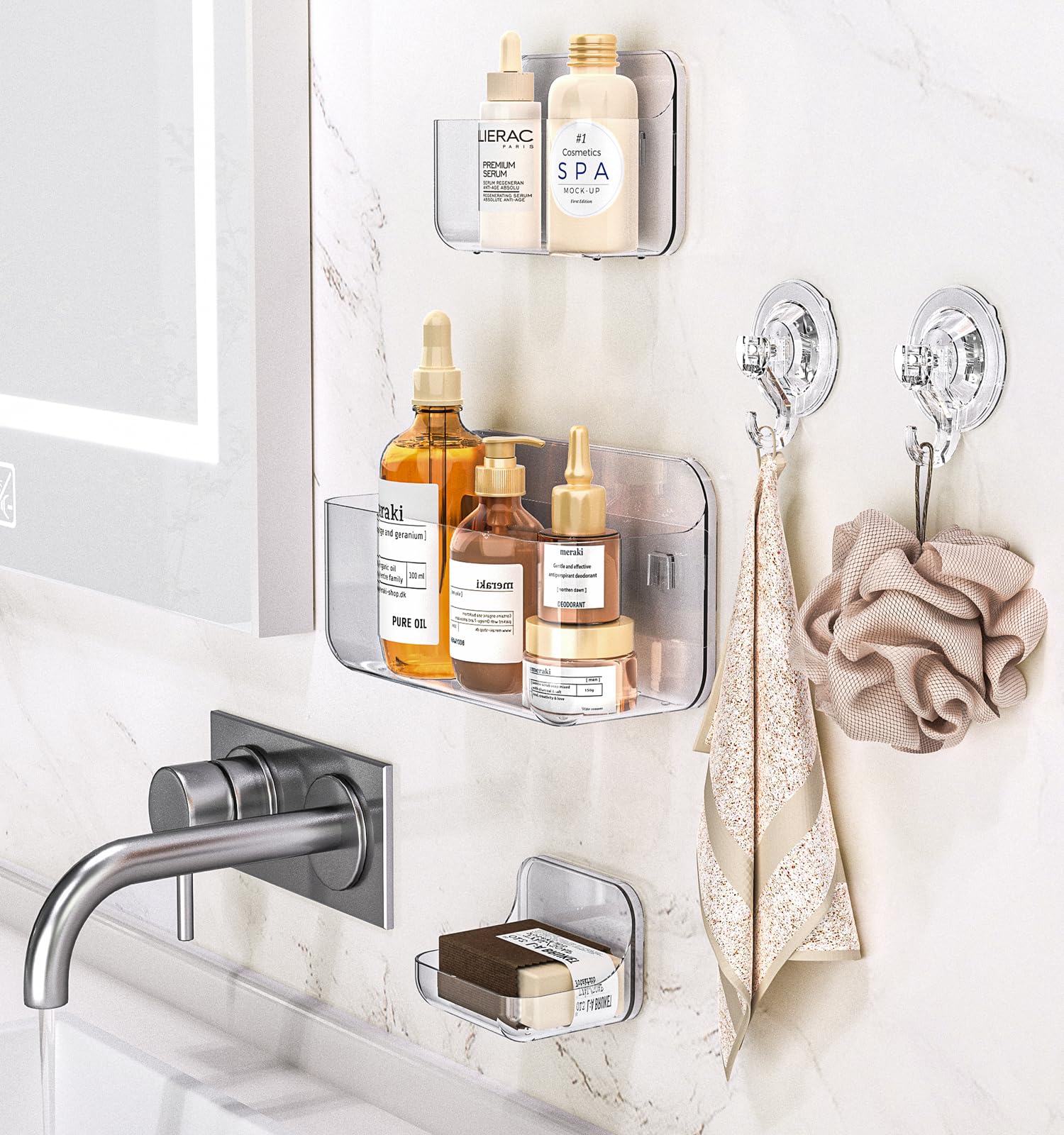 JNDETOP clear shower caddy keeps items visible and rust-free in humid spaces.