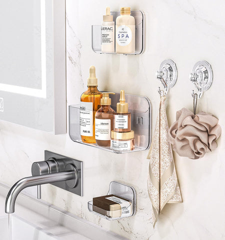 JNDETOP clear shower caddy keeps items visible and rust-free in humid spaces.