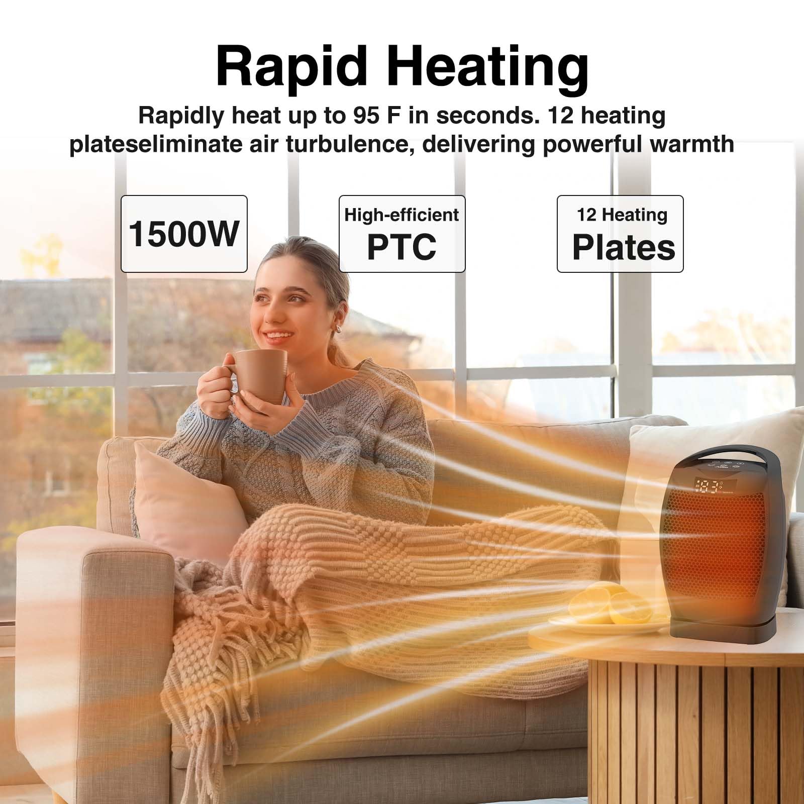 JNDRO ceramic PTC heater demonstrating quick heating performance.