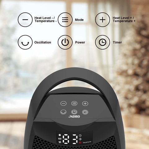 JNDRO heater with remote and thermostat for precise control.
