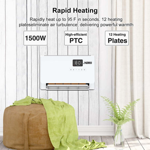 JNDRO heater remote control and LED display for easy temperature and timer adjustments.