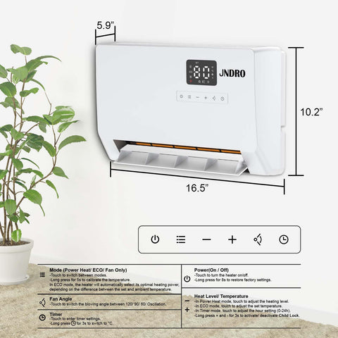 JNDRO space heater timer function enabling smart daily scheduling.