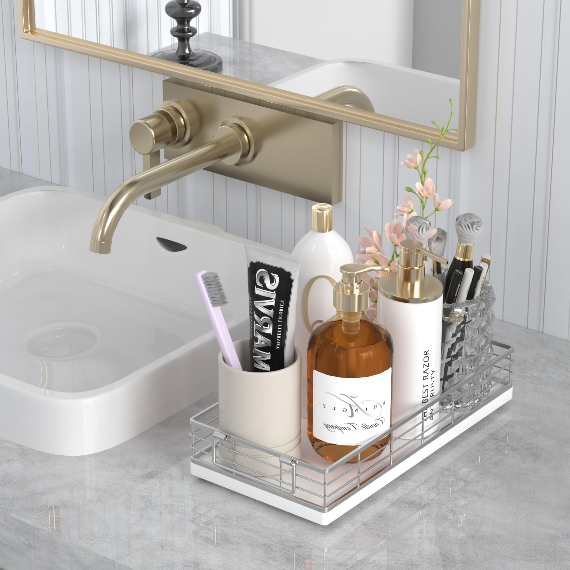 JNFUZ decorative tray sits on toilet tank for simple rural-style decor.