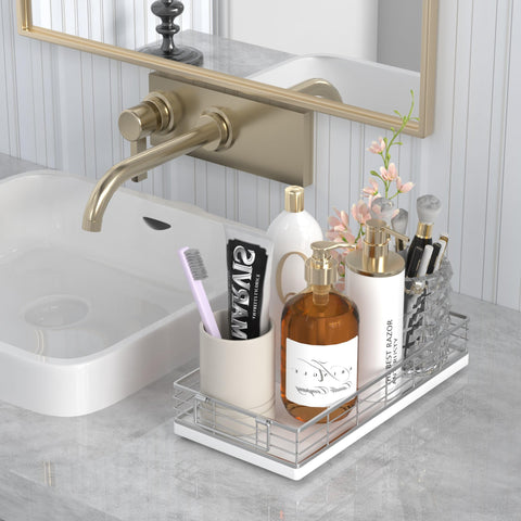 JNFUZ decorative tray sits on toilet tank for simple rural-style decor.