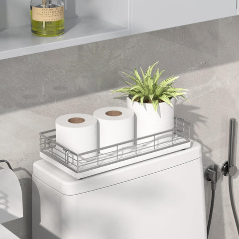JNFUZ toilet tank top organizer with anti-slip base prevents movement.