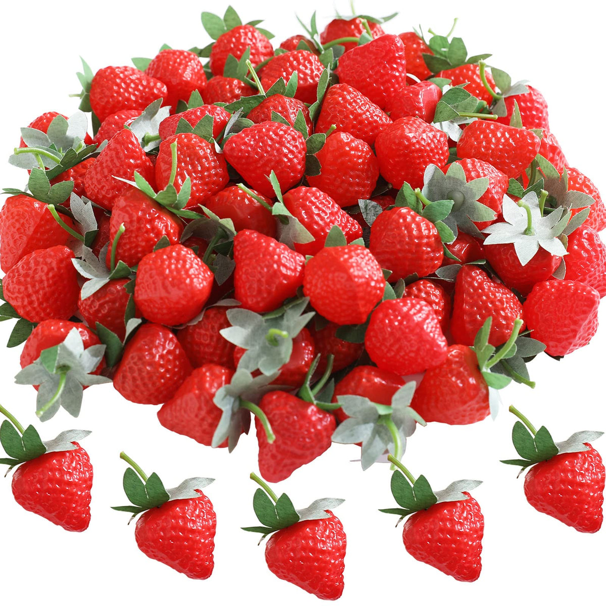 Joeabor fake strawberries pack 100 ready for display on counters.