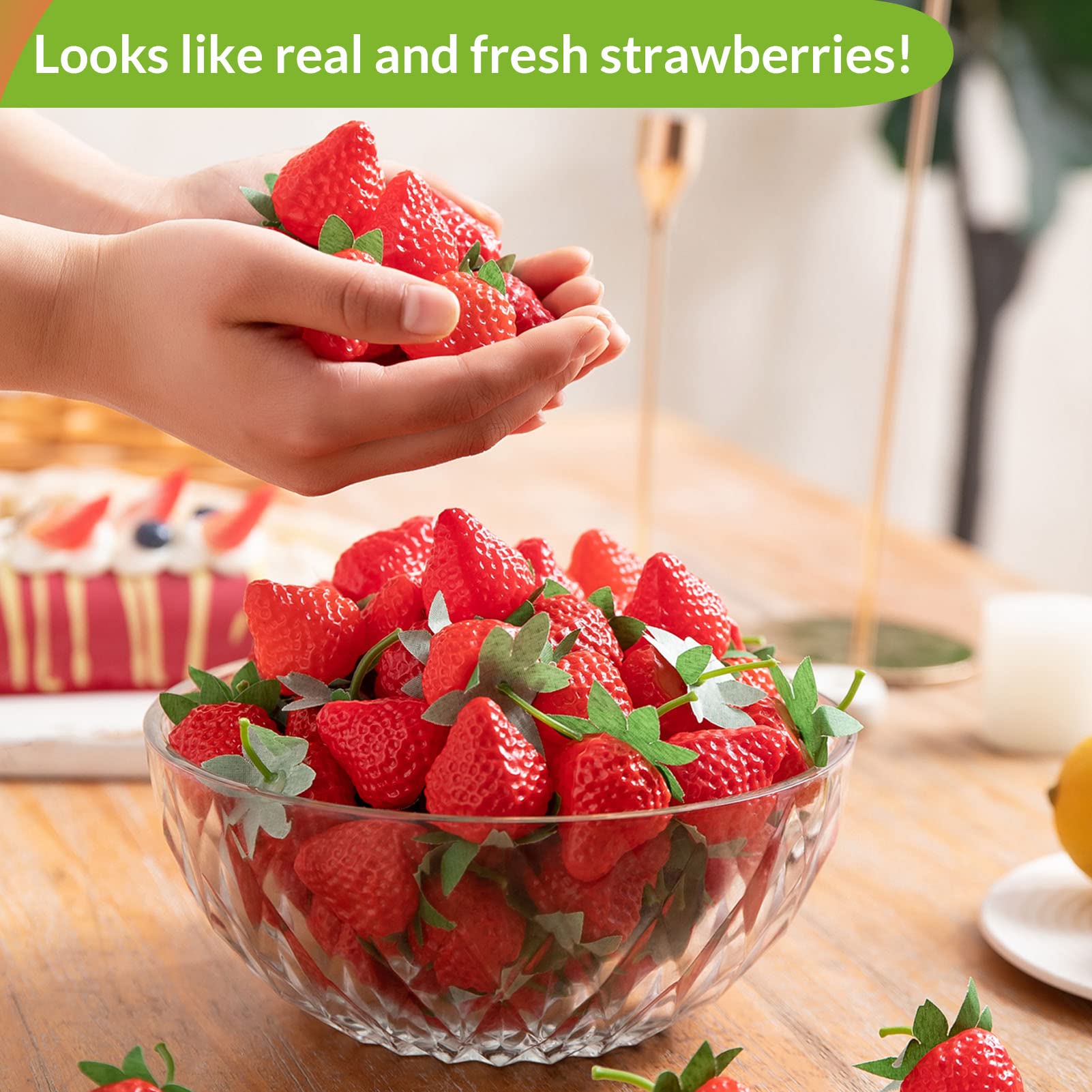 Joeabor plastic strawberries kitchen decor durable decorative fruit for home.