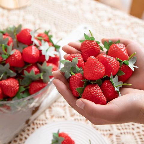 Joeabor 100-piece strawberry pack for seasonal decor and staging.