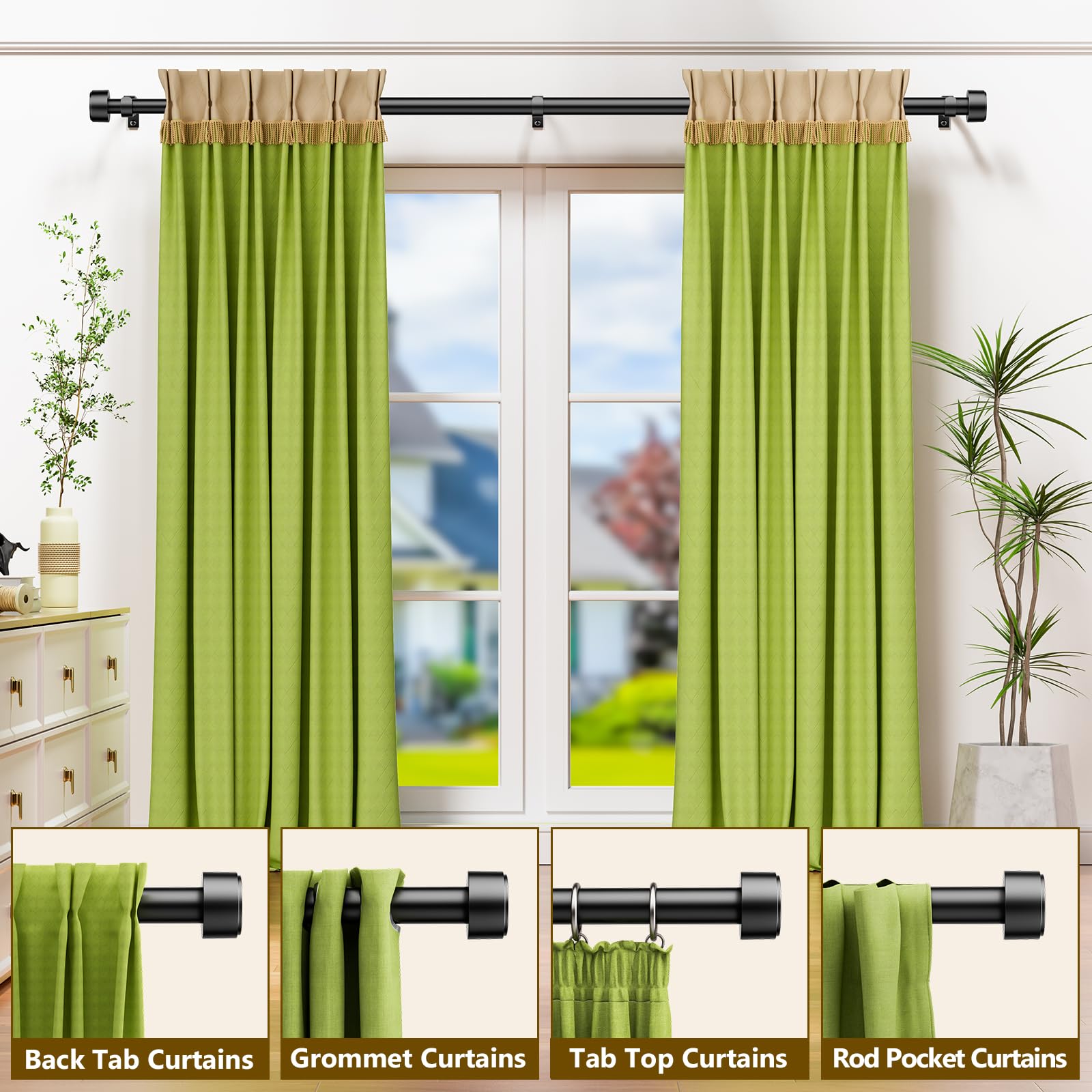 Joawcy curtain rods with screw-system connection provide stable length adjustments and easy setup.