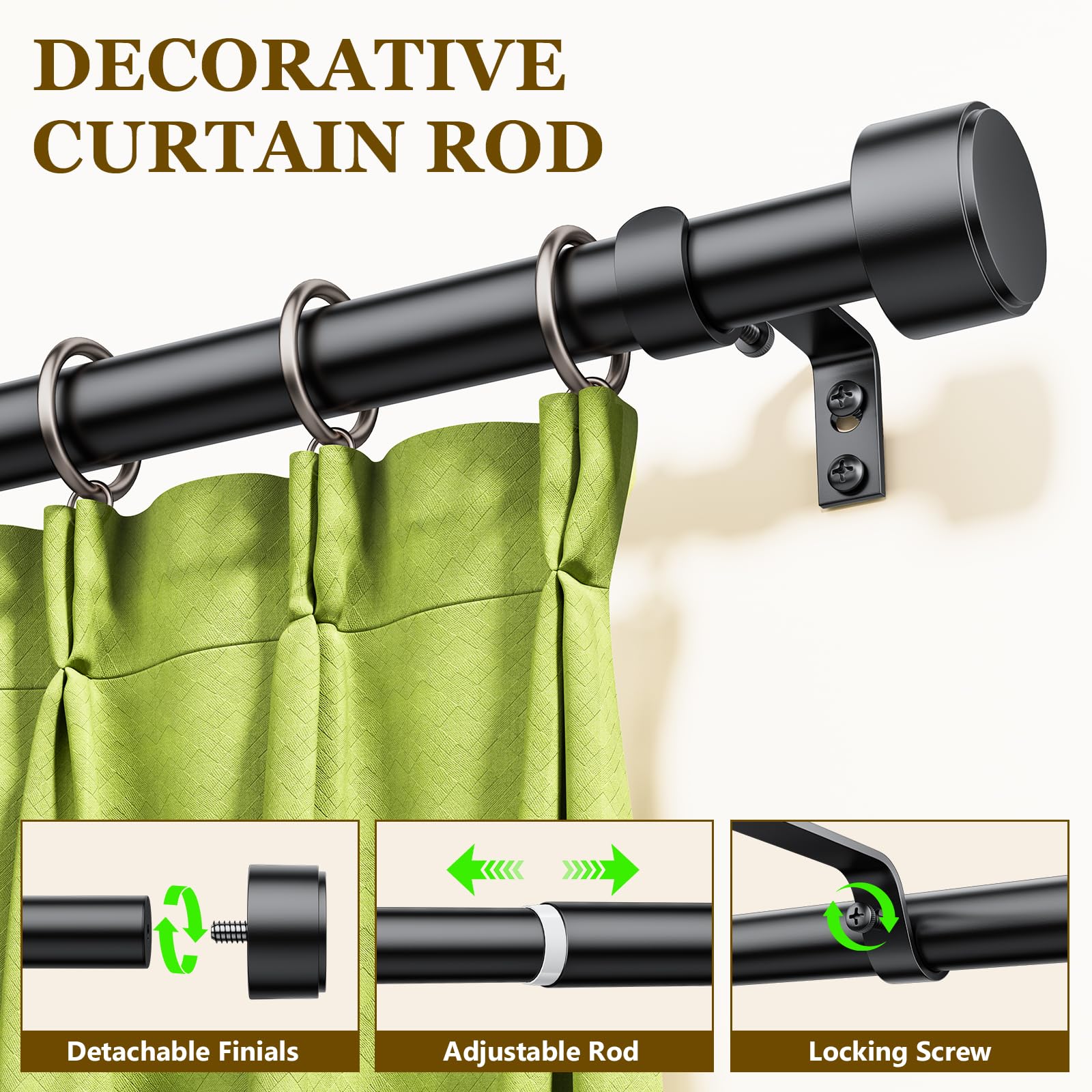 Joawcy curtain rod supports grommet, back tab, rod pocket, and top-tab curtains.