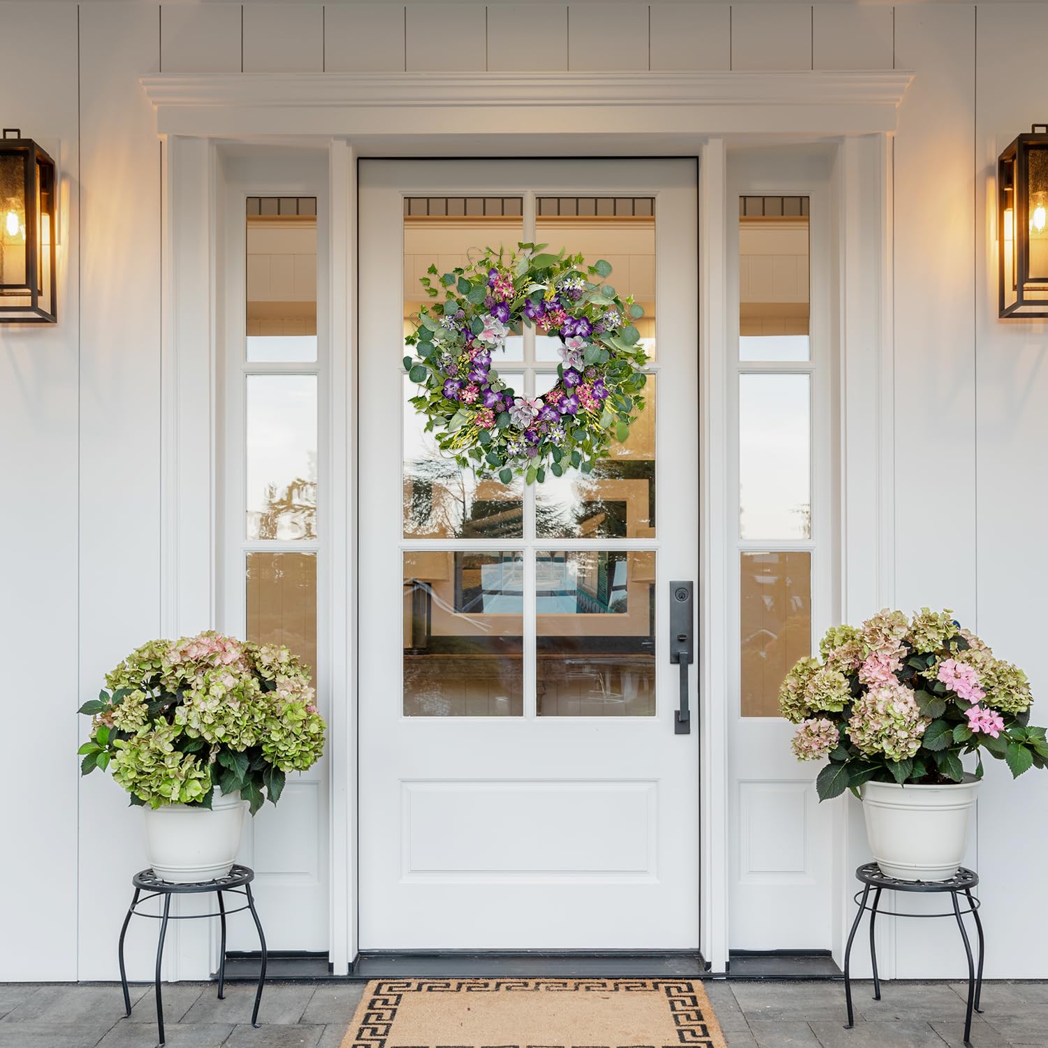 Detailed greenery and artificial wildflowers from Jobflower wreath for natural look