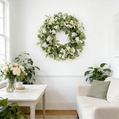 Jobflower all-season wreath suitable for indoor or sheltered outdoor use.