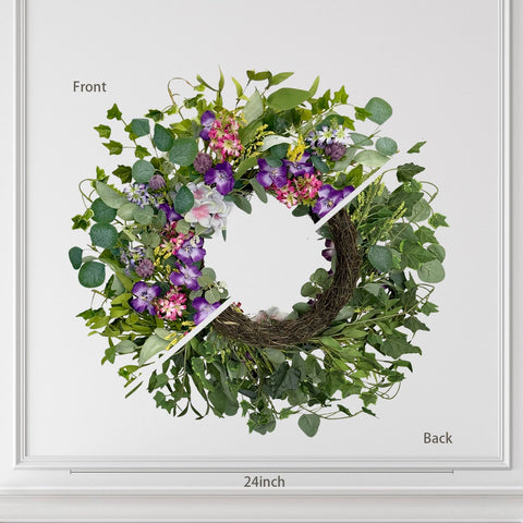Jobflower wreath displayed on front door for porch and entryway decor
