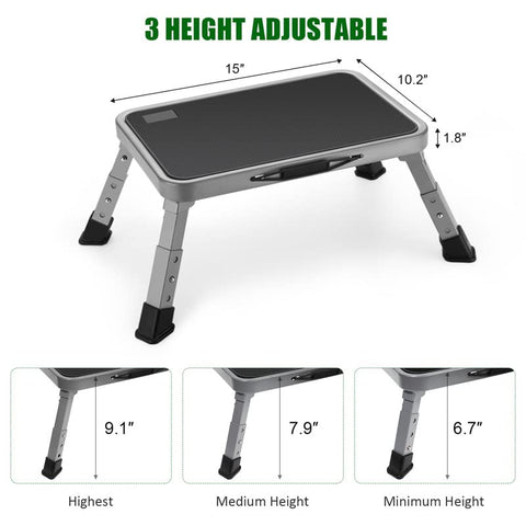Jocauto foldable step stool folded with handle for easy transport and storage.