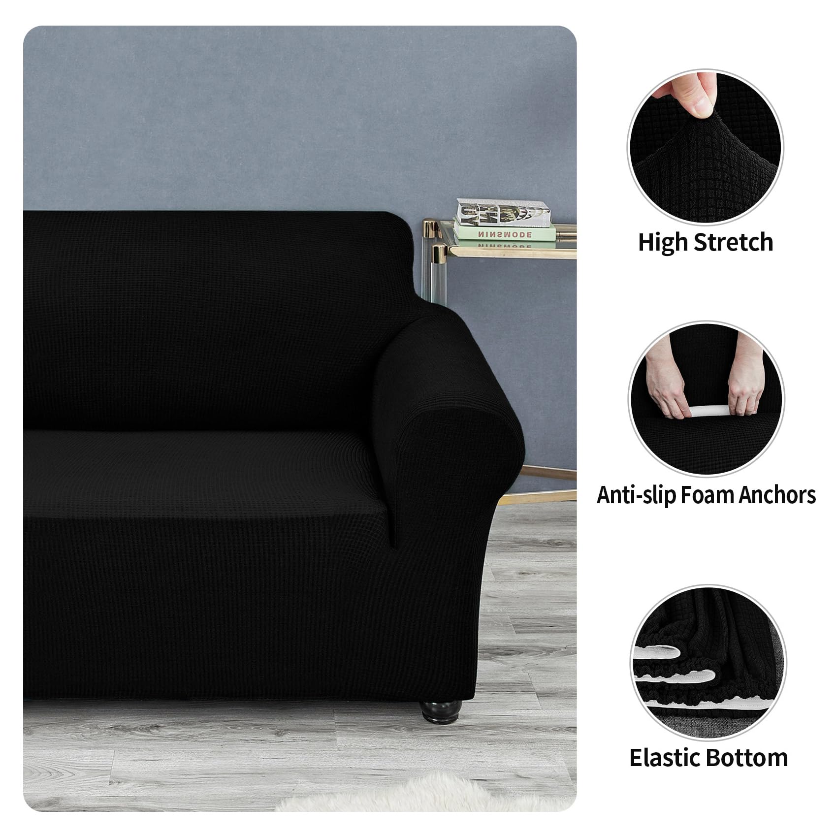 Joccun Stretch Loveseat Slipcover in family room supports easy spill cleanup with kids