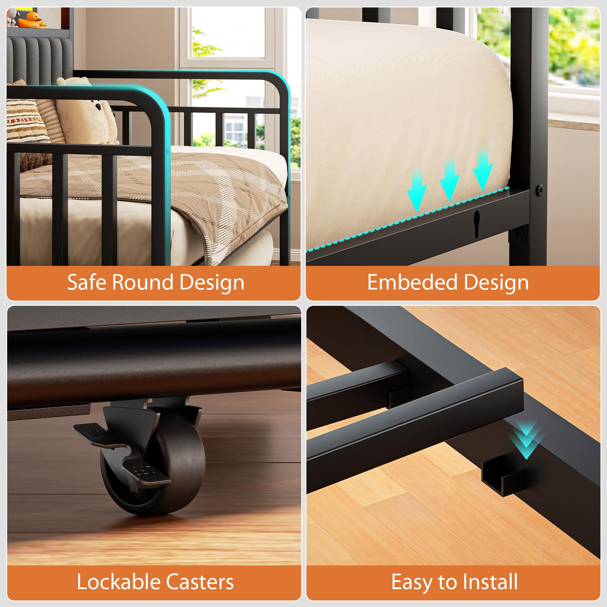 Jocoevol storage headboard with charging station keeps devices within reach.