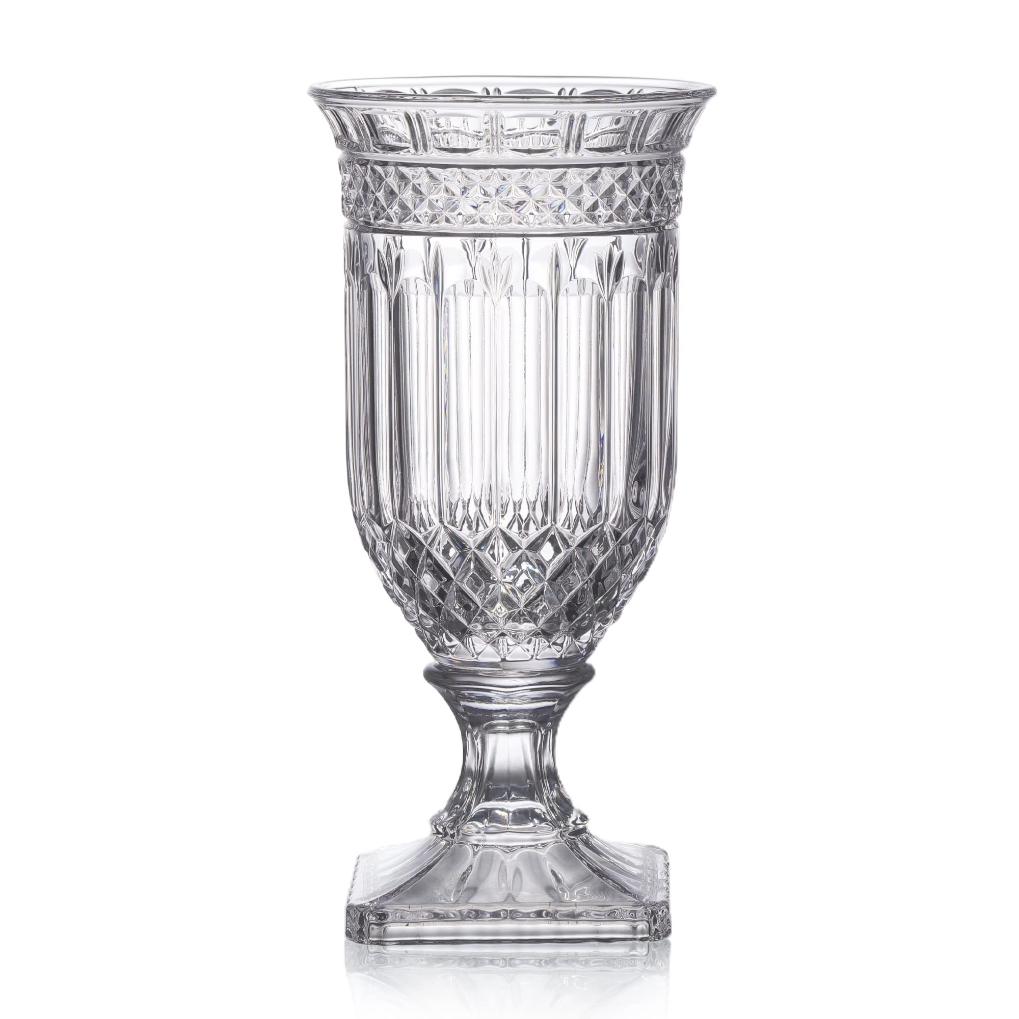 Joeyan 13-inch glass urn vase with ripple diamond pattern for elegant centerpieces