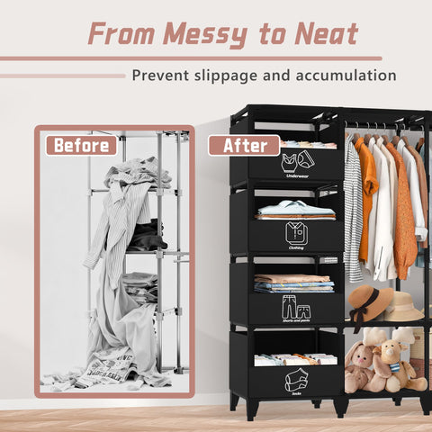 Jofuler large-capacity closet with two hanging rods for versatility.