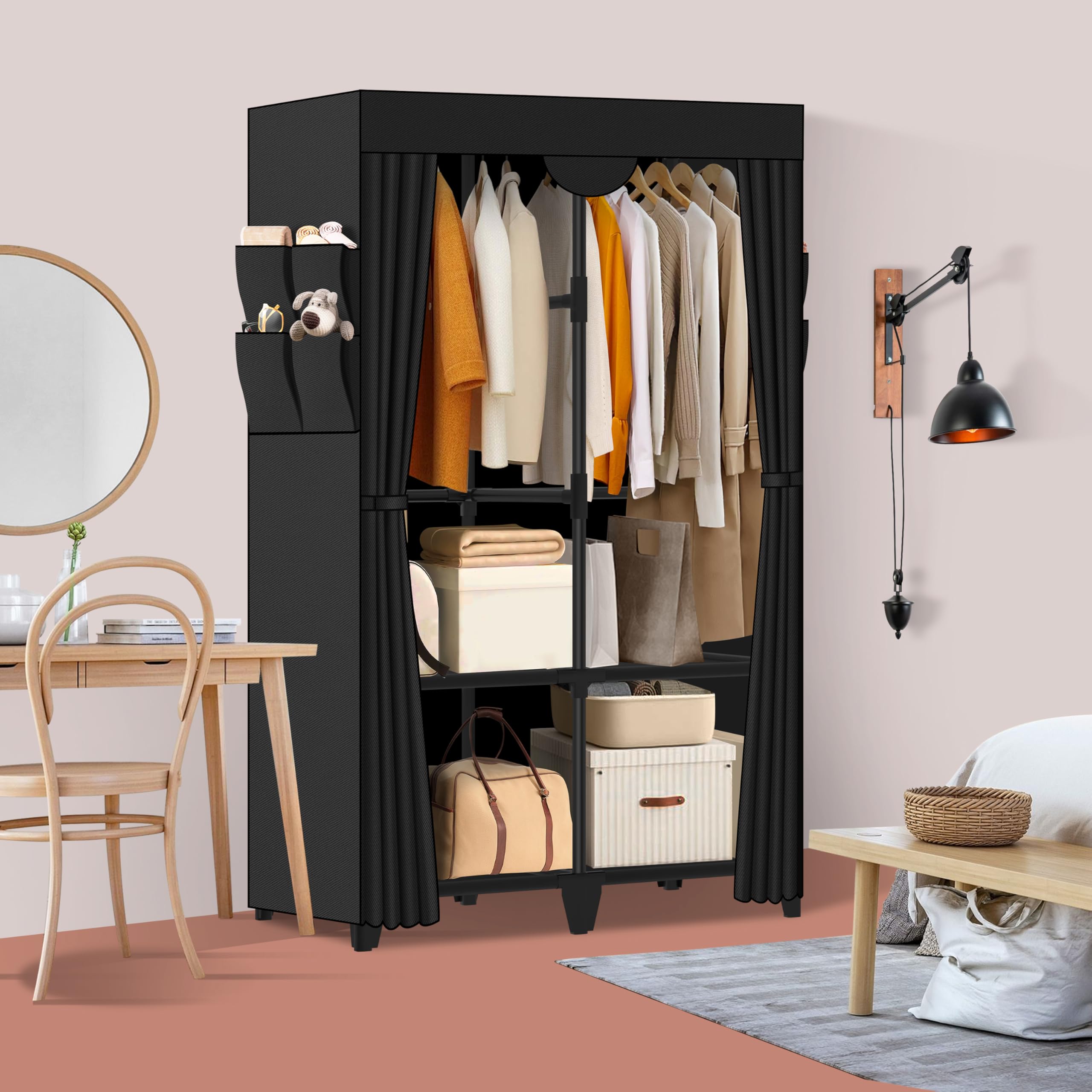 Jofuler wardrobe frame with sturdy pipes for strong storage.