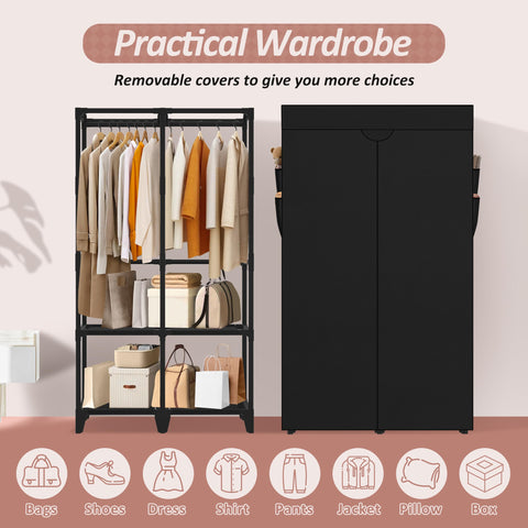 Jofuler wardrobe shelves and pockets optimize space for small items.