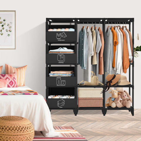 Jofuler wardrobe features sturdy 16mm pipes for durable storage.