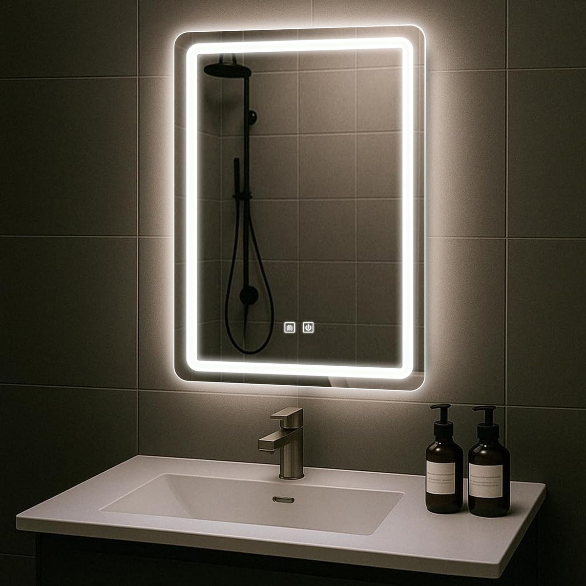 JOHALXER LED bathroom mirror with backlit illumination for precise makeup and shaving.