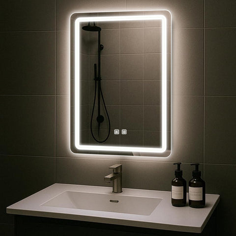 JOHALXER LED bathroom mirror with backlit illumination for precise makeup and shaving.