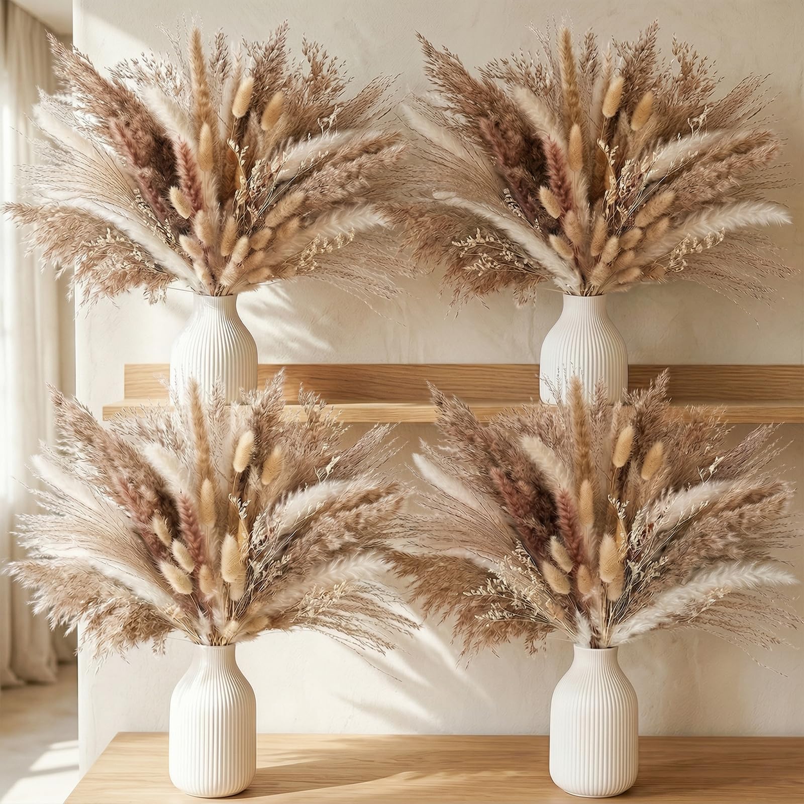 JOHOUSE 450-piece pampas decor bundle adds natural texture to large floor vases.