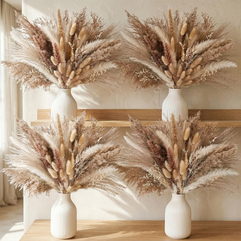 JOHOUSE 450-piece pampas decor bundle adds natural texture to large floor vases.