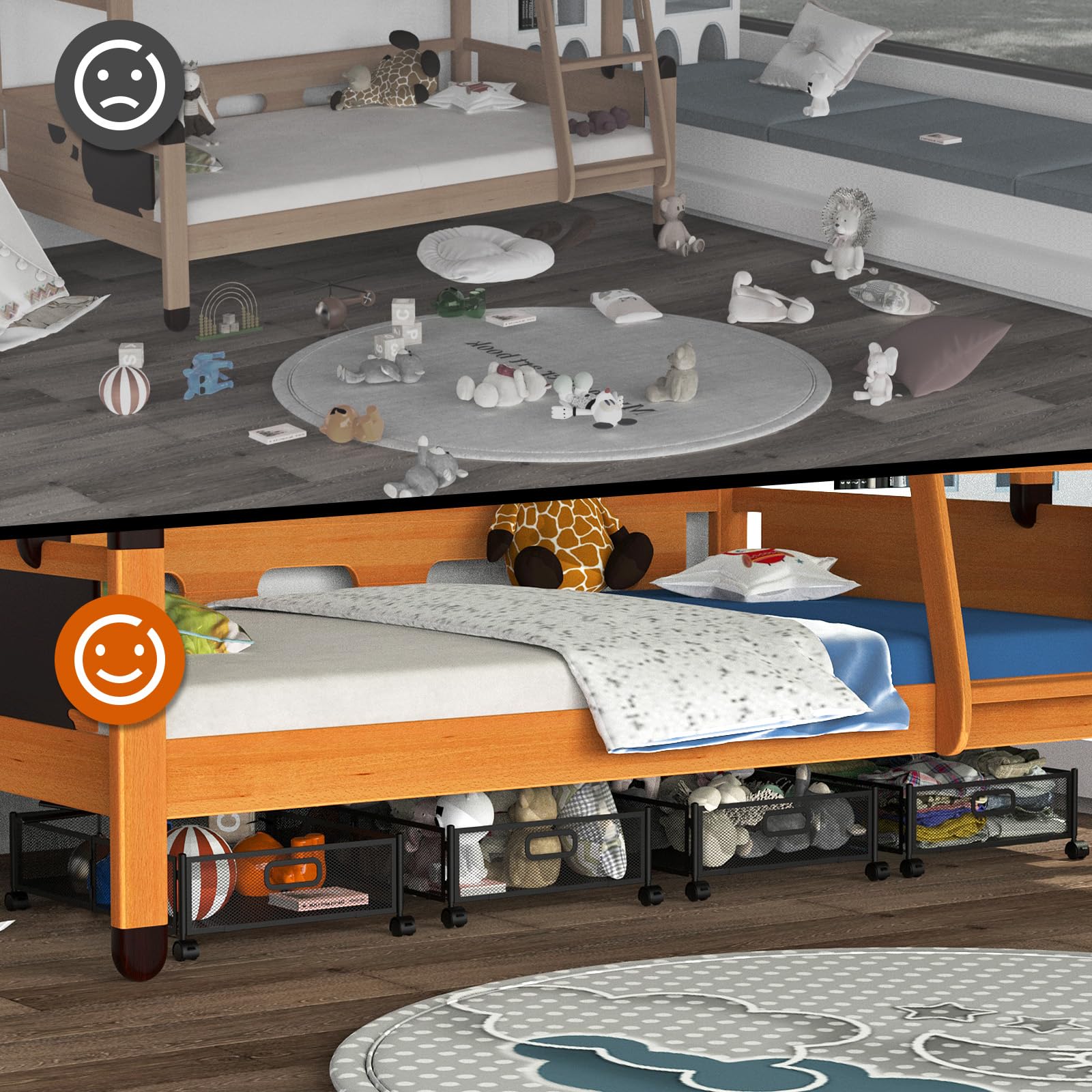 Joibabe 360-degree wheels enable smooth maneuvering around the bedroom.