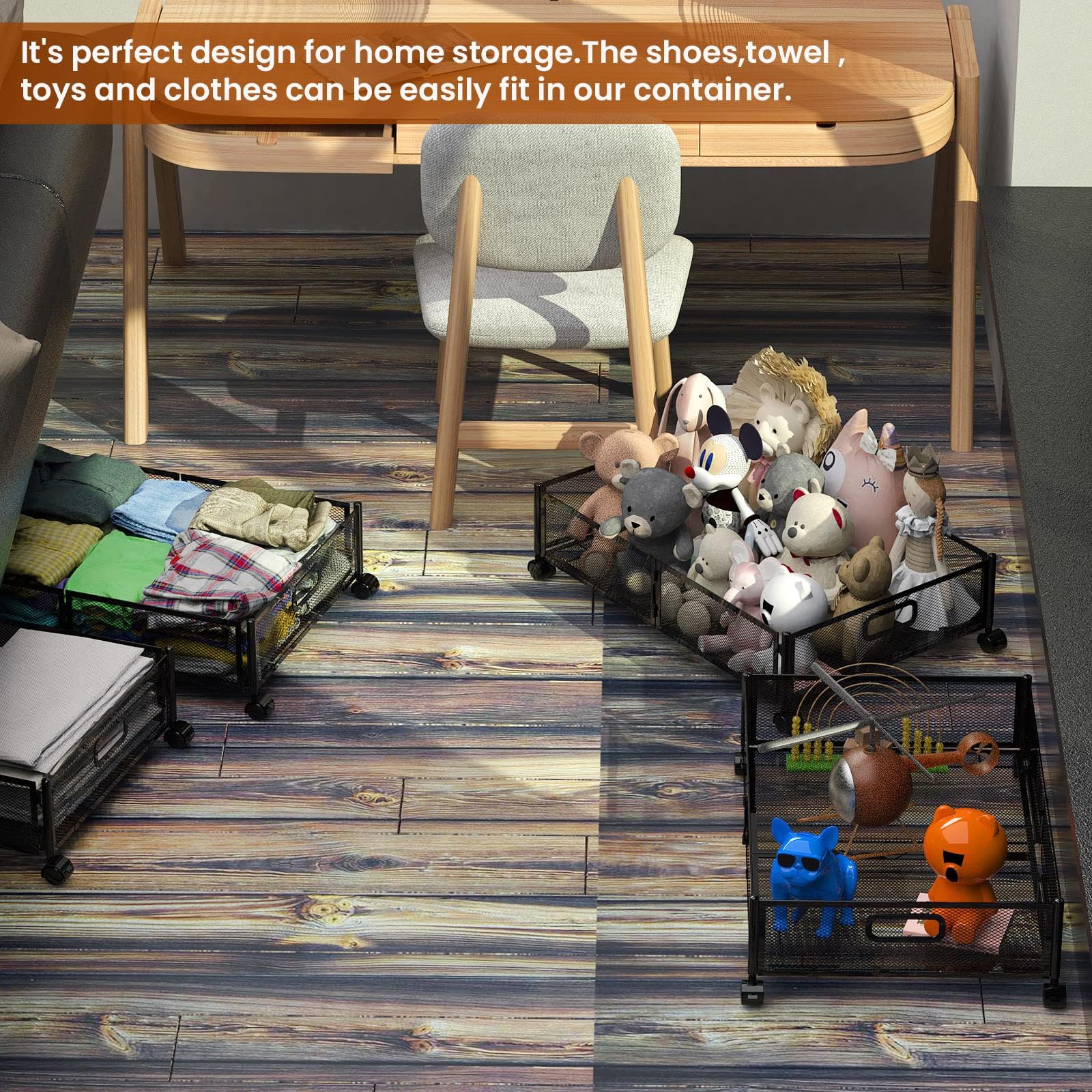 Joibabe foldable under-bed storage shows compact folded form for space-saving storage.