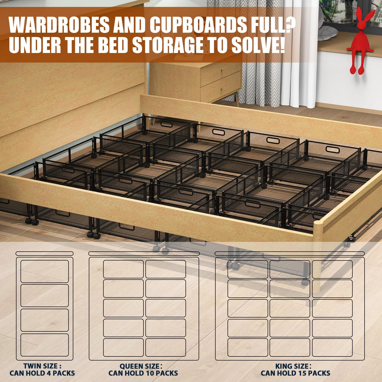 Joibabe under-bed storage unfolded size fits bedding, toys, or seasonal wear.