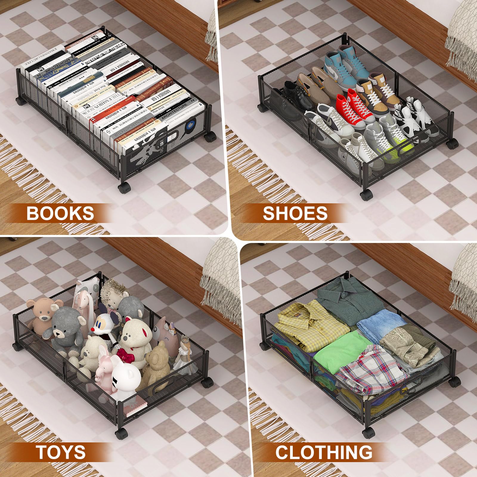 Joibabe storage with locking wheels stays put when needed.