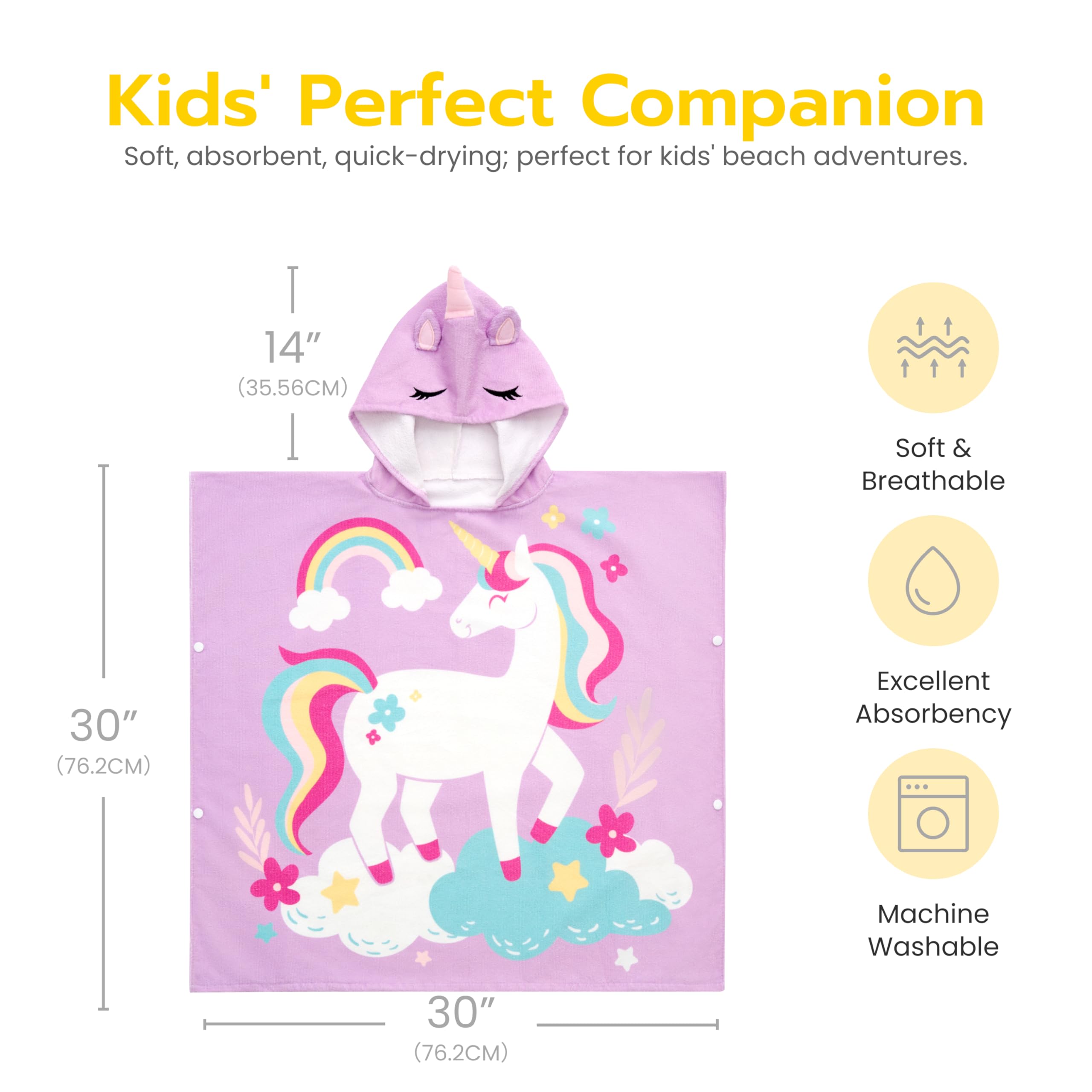 Joiedomi 30x30 towel fits kids 35 to 57 inches tall.