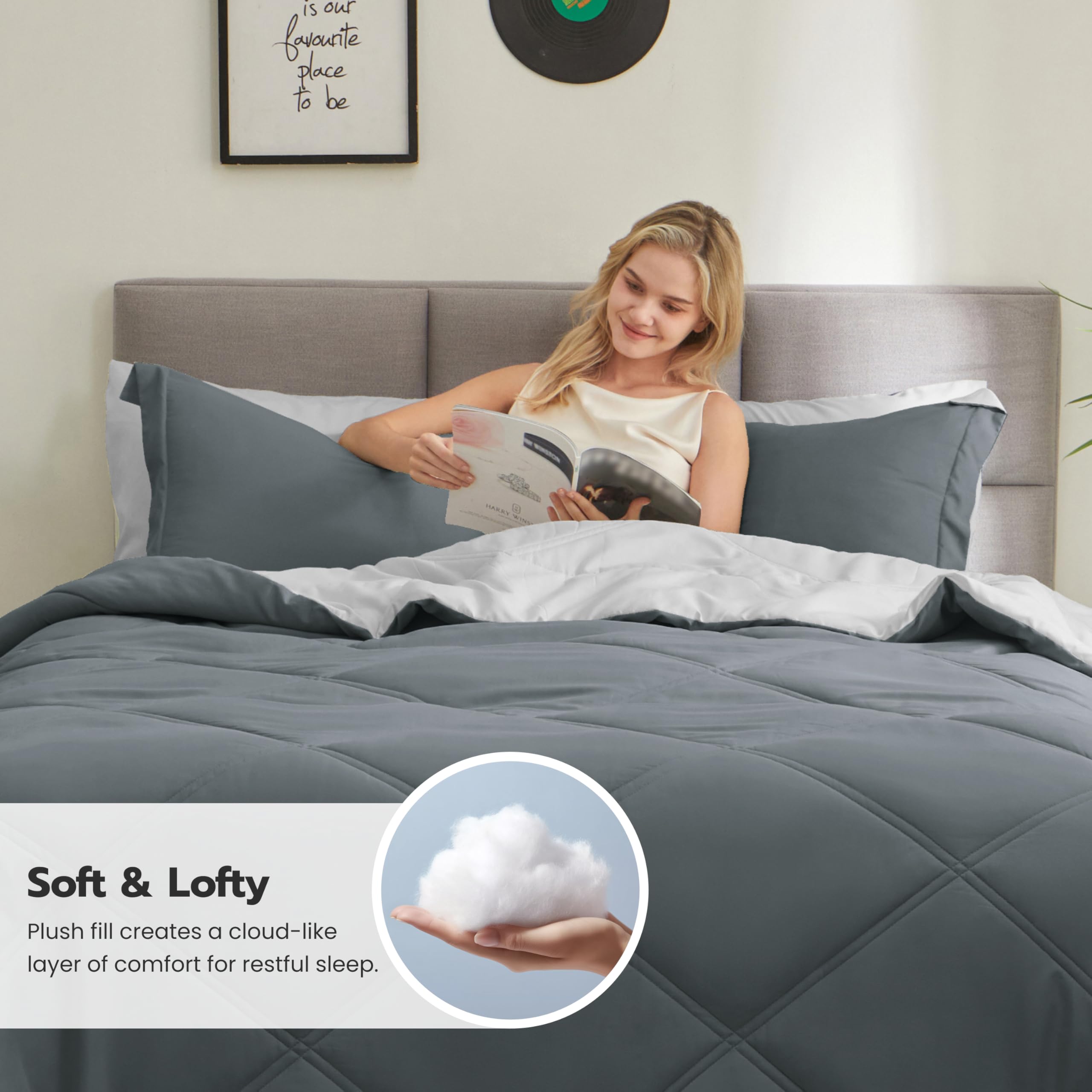 Joiedomi comforter stitching close-up highlights durable double-stitched seams