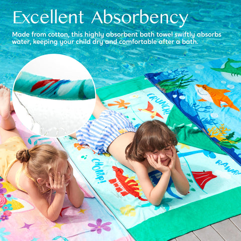 Joiedomi dinosaur hooded towel beach-poncho in bright colors for kids.