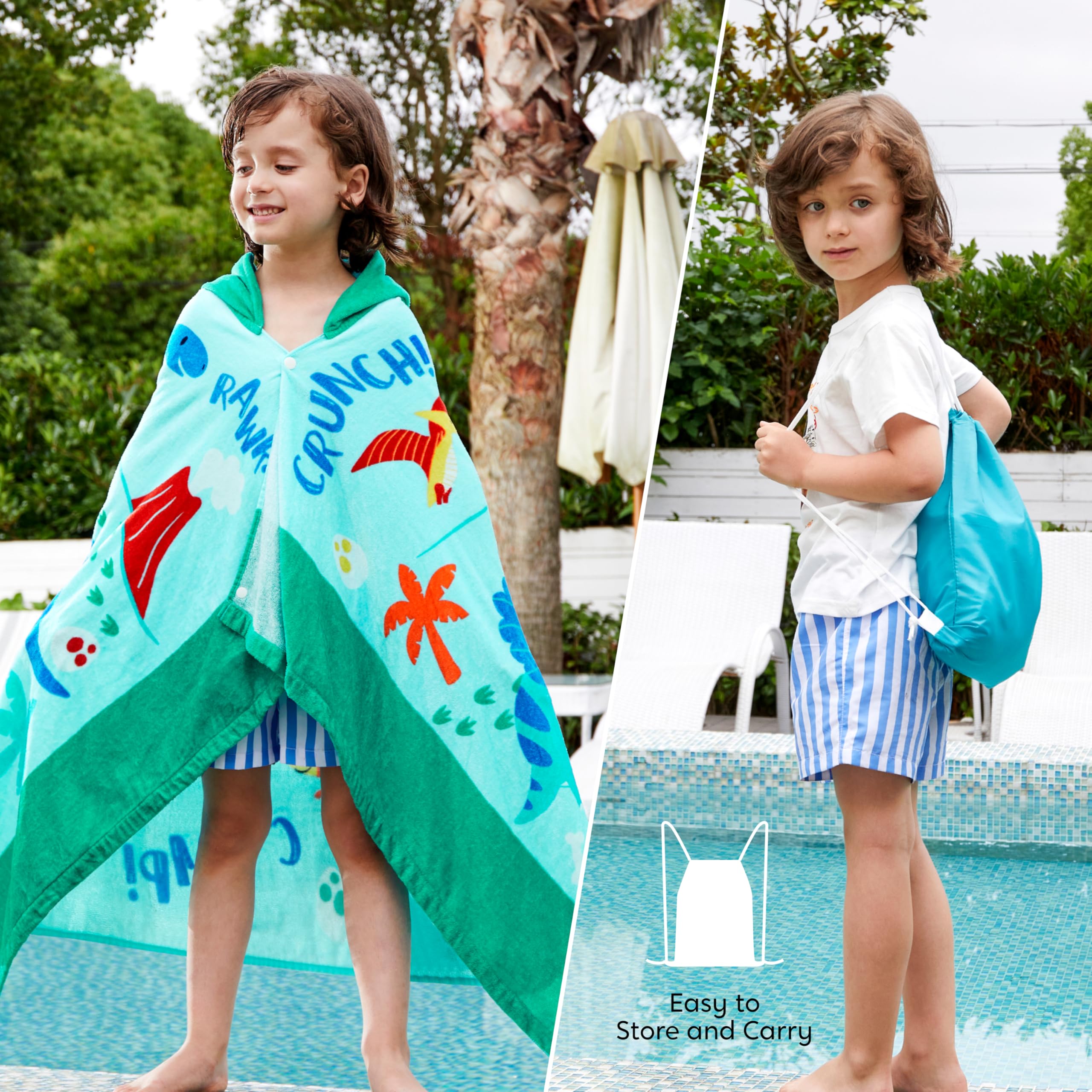 Close-up of Joiedomi dinosaur hooded towel showing ultra-soft cotton texture.