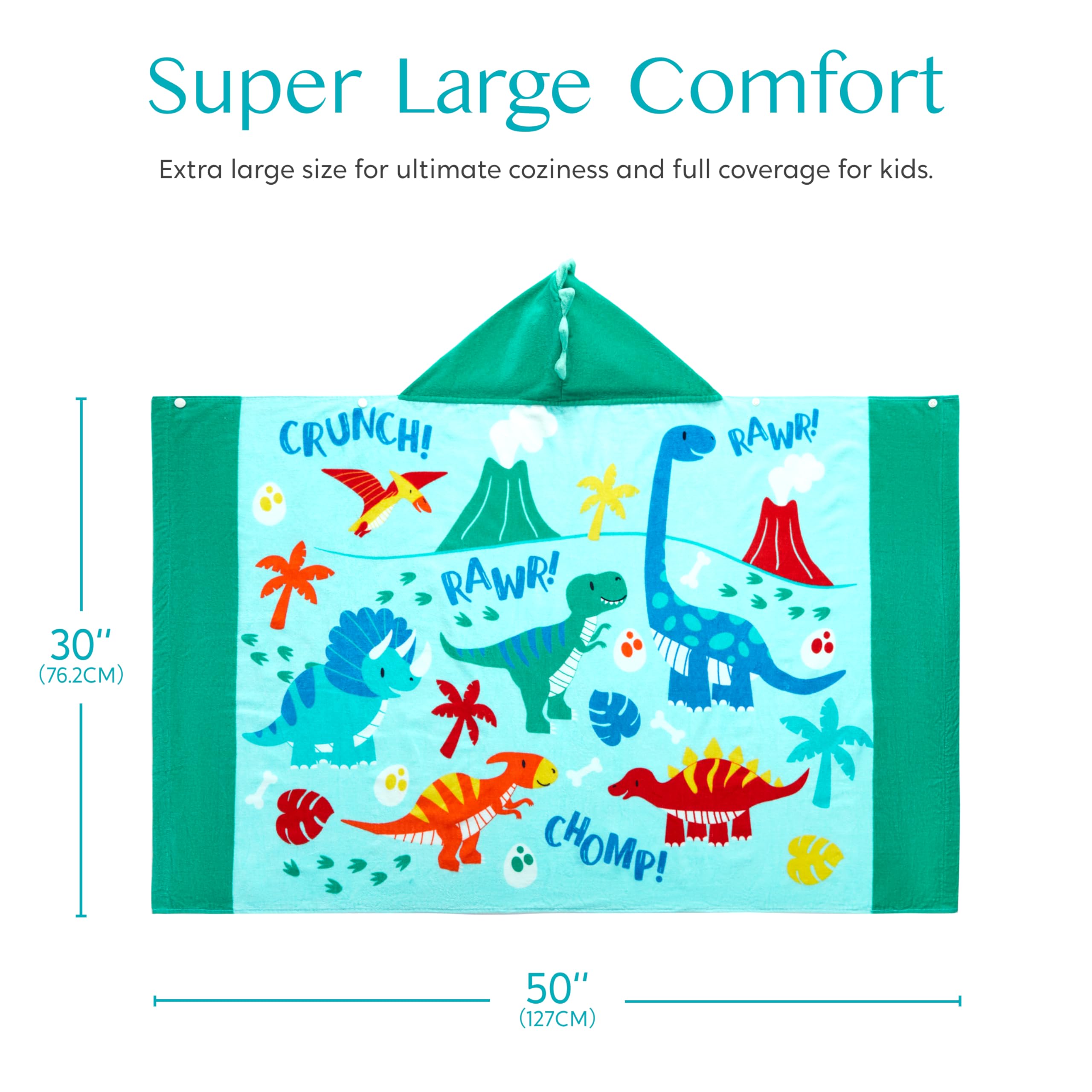 Joiedomi dinosaur hooded towel storage bag, portable for travel.