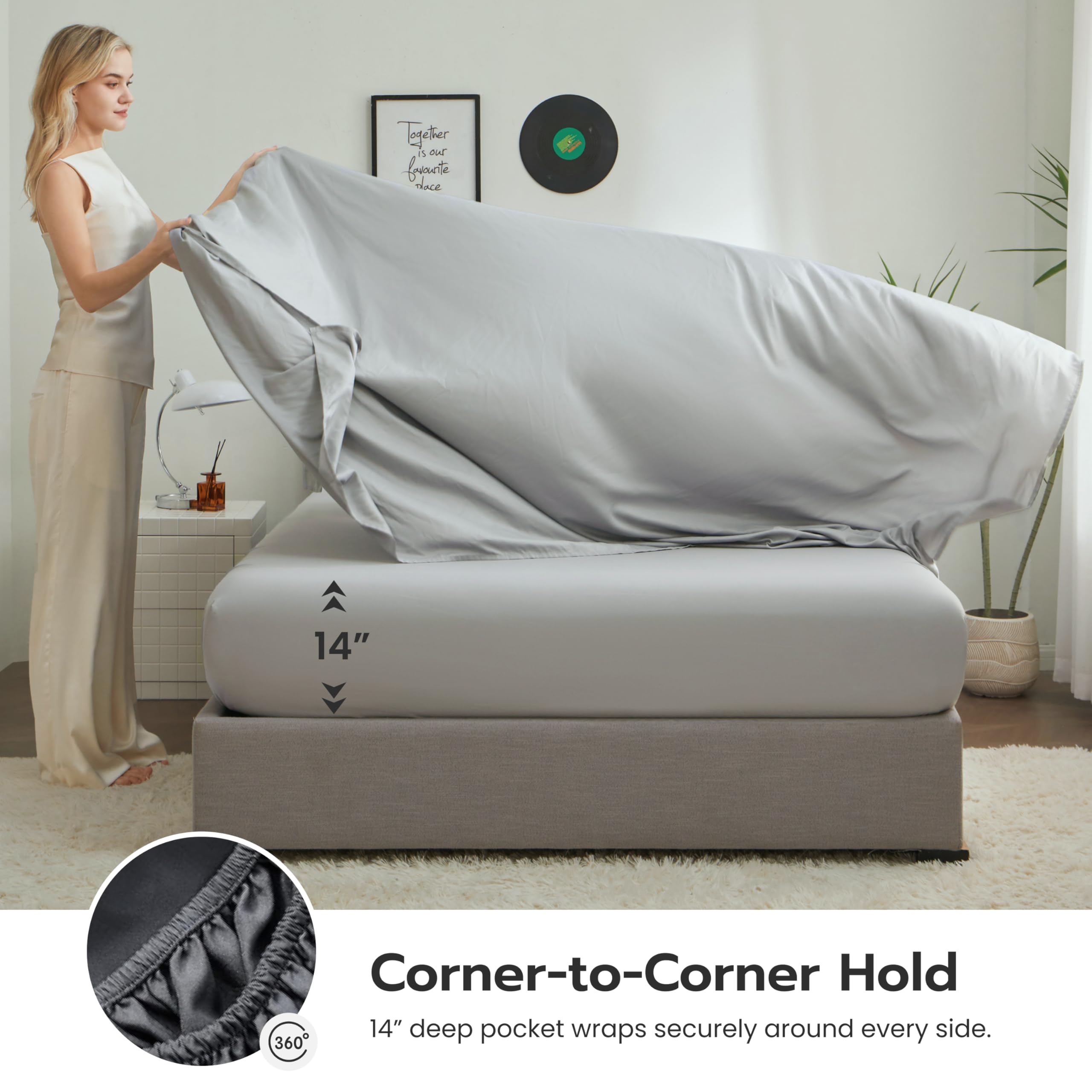 Joiedomi king flat sheet in dark grey complements the set