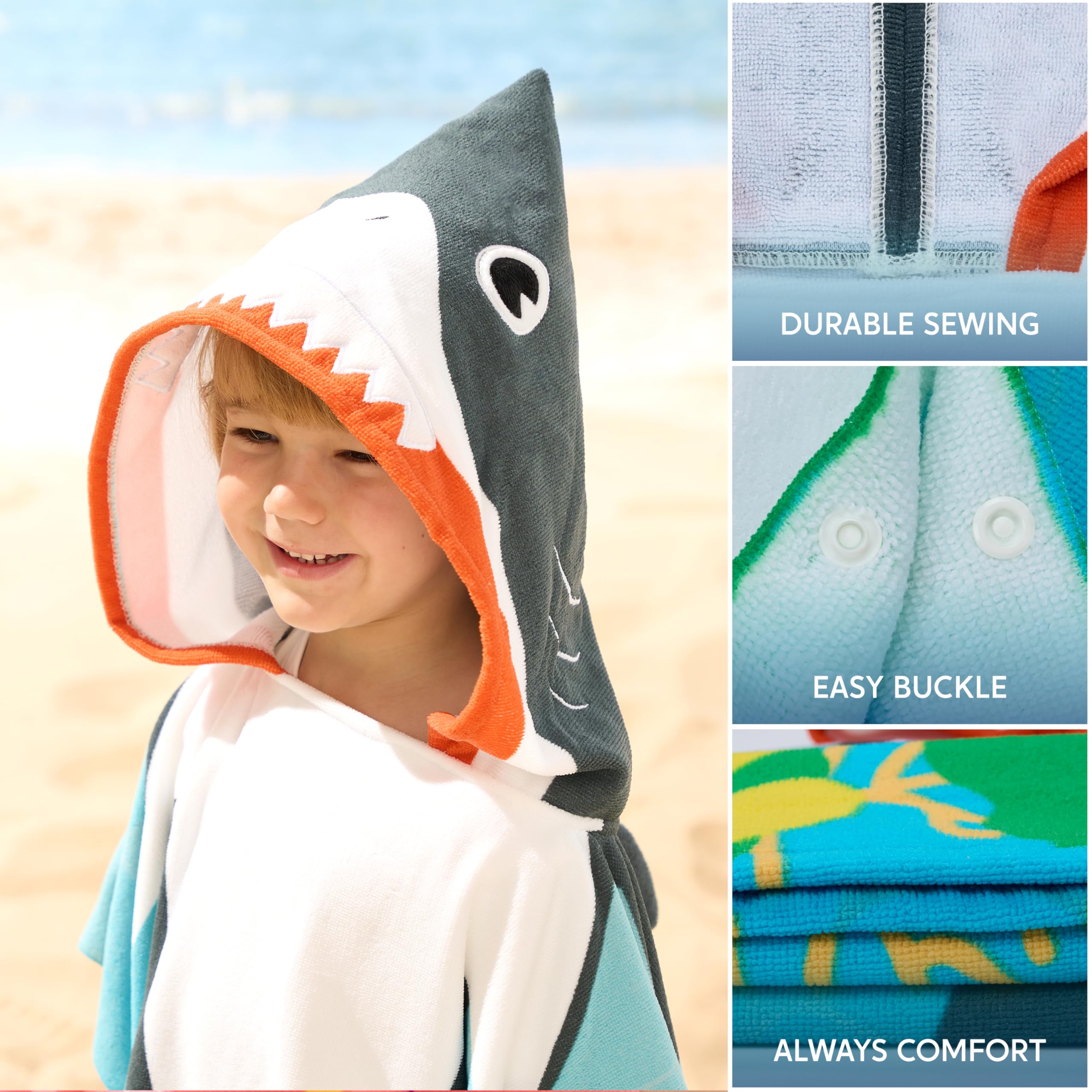 Joiedomi dinosaur hooded towel provides cozy coverage when drying off after water play.
