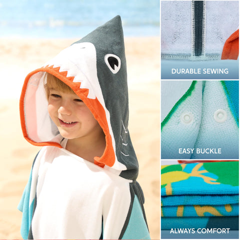 Joiedomi dinosaur hooded towel provides cozy coverage when drying off after water play.