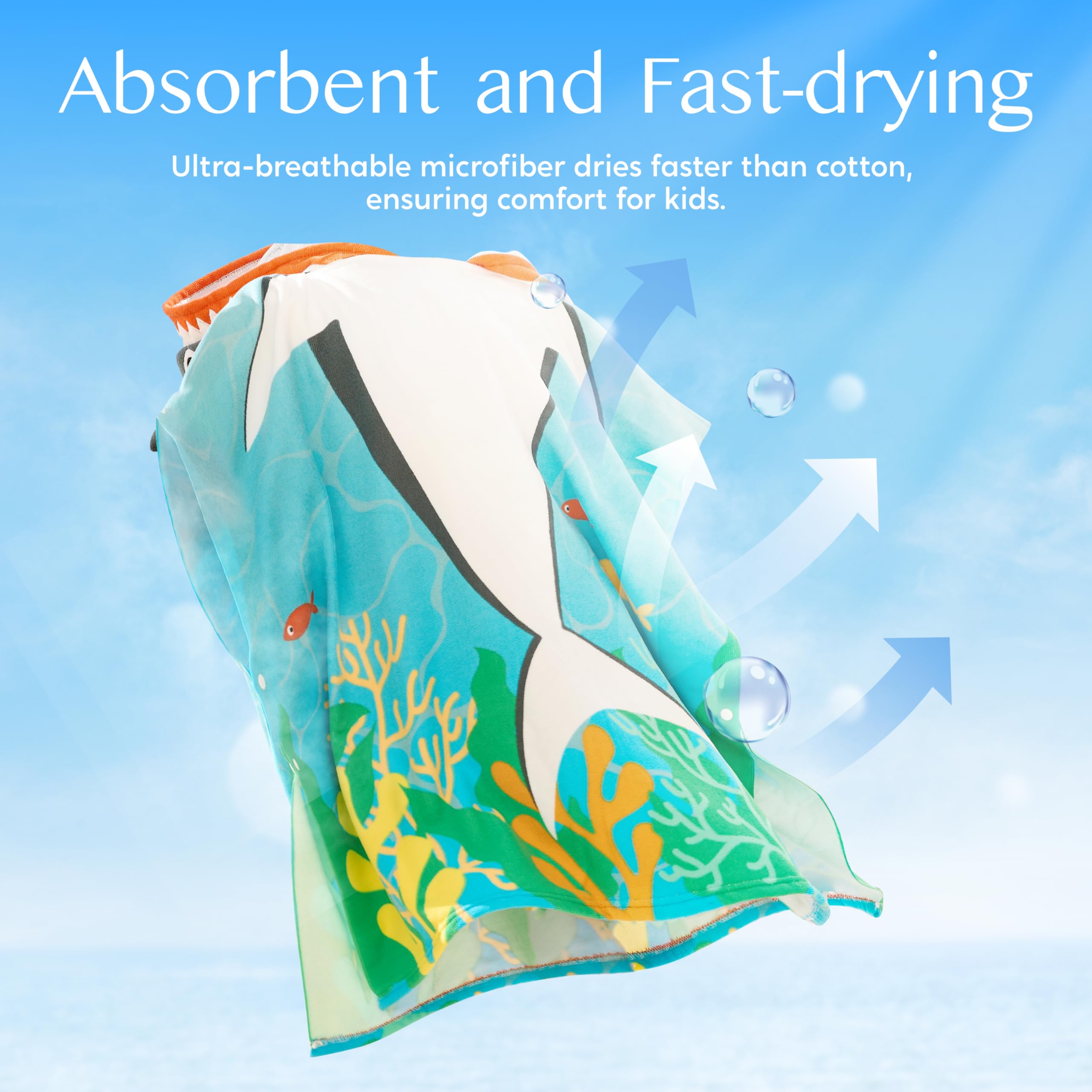 Joiedomi mermaid hooded towel feels soft and dries fast after splash time.