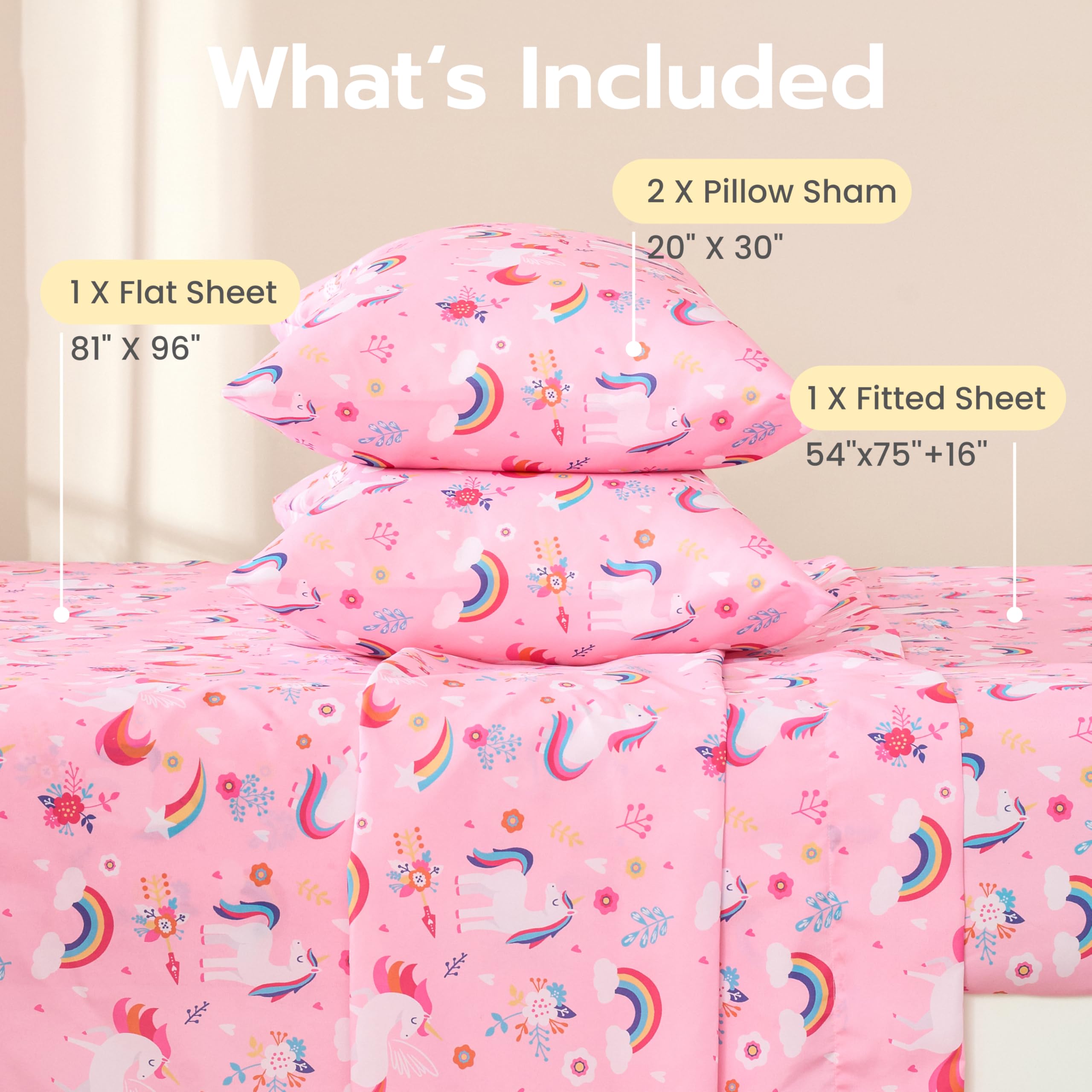 Joiedomi Kids rainbow pattern flat sheet in bright colors for cheerful bedtimes.