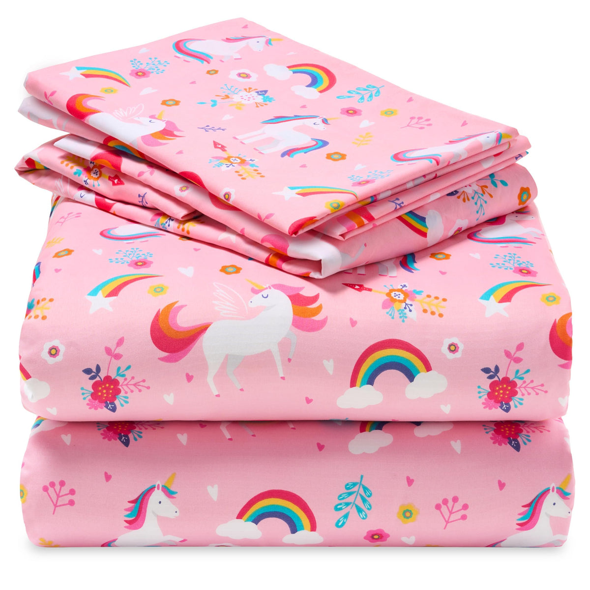 Joiedomi Kids unicorn pattern full sheet set, soft microfiber for cozy nights.