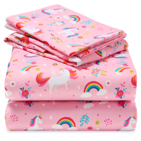 Joiedomi Kids unicorn pattern full sheet set, soft microfiber for cozy nights.