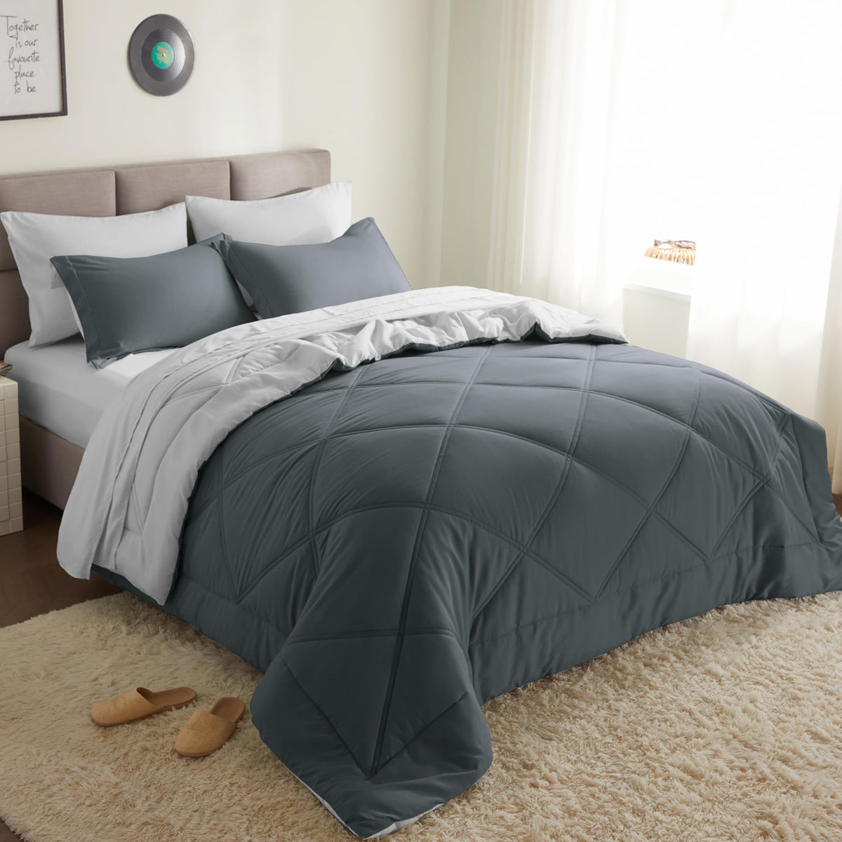 Joiedomi king size comforter set in dark grey with plush warmth for winter nights