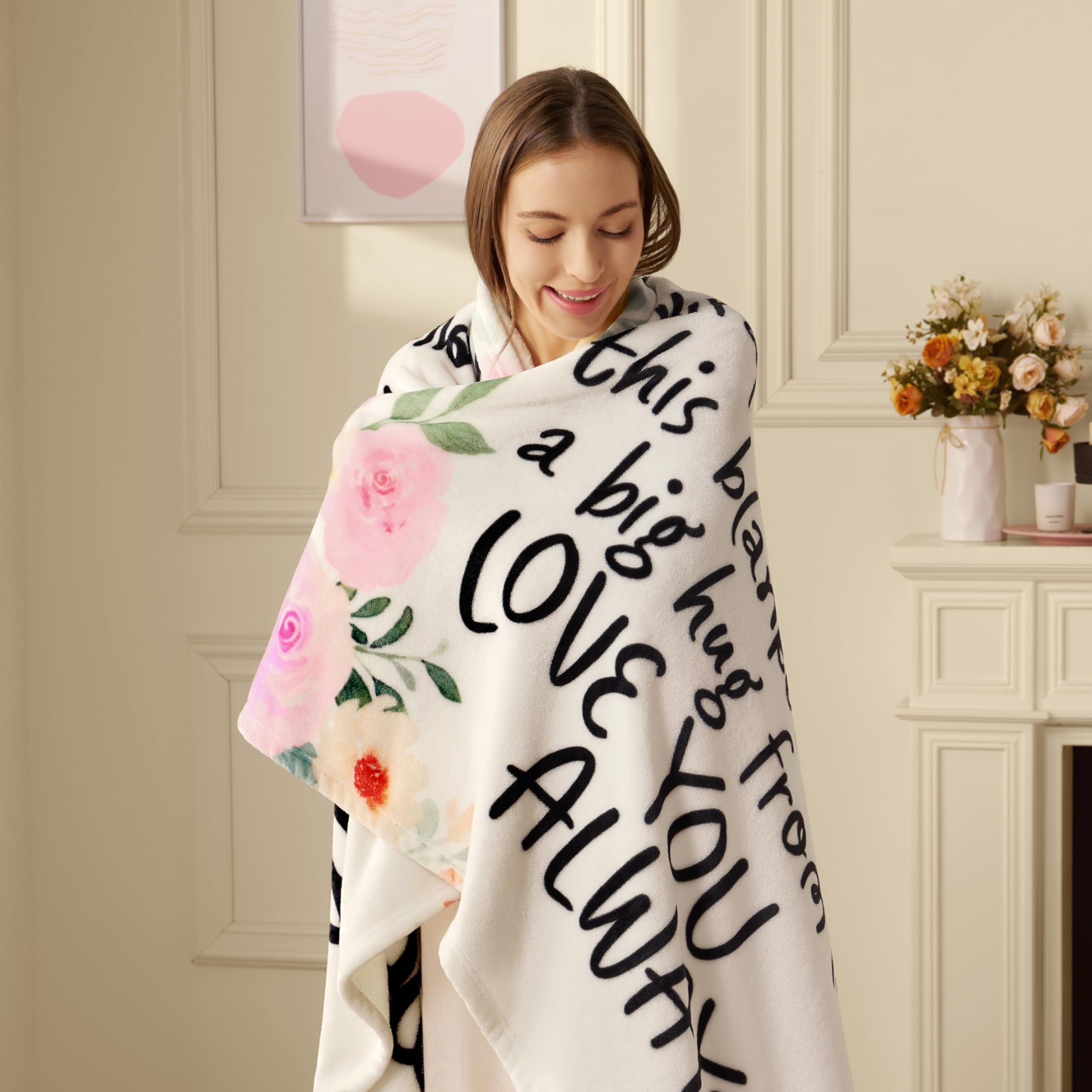 Joiedomi Mothers Day Blanket easy-care label assures machine washable convenience.